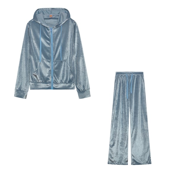 Dam sammet Juicy Couture träningsdräkt tvådelad light blue L