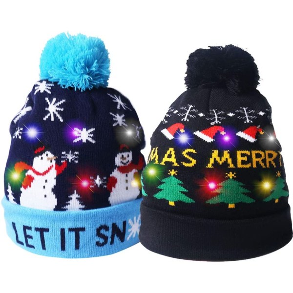 2-pakke LED Light Up Hat Beanie Knit Cap med 6 fargerike lys