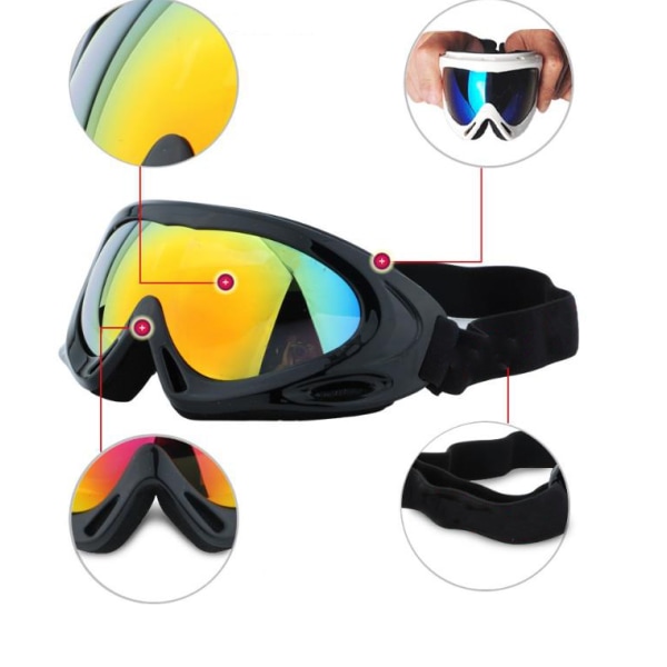 Profesjonelle skibriller UV400 Protection Snow Bike, svart