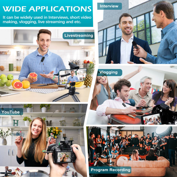 UHF trådløst lavaliermikrofon system til iPhone Android-telefon DSLR-kamera kamera YouTube-videoer Sort jakkesæt i ét stykke A
