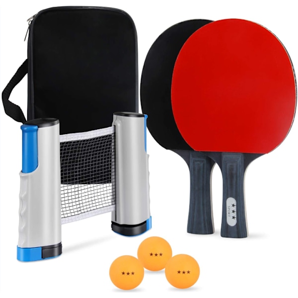 Portabelt bordtennisracketset 2 racketar 3 bollar 1 bordtennisnät professionellt pingisracket med dubbelt blixtlåsfodral