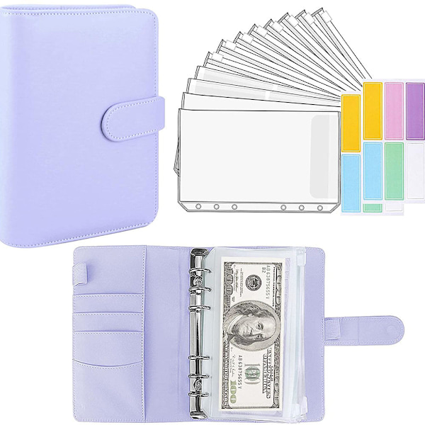 A6 PU Läder Notebook Binder Cash Budget Planner, Lila