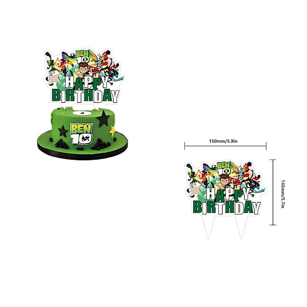 Ben 10 Tema Barn Happy Birthday Party Tillbehör Banner Ballonger Kit Tårta Cupcake Toppers Dekor Set