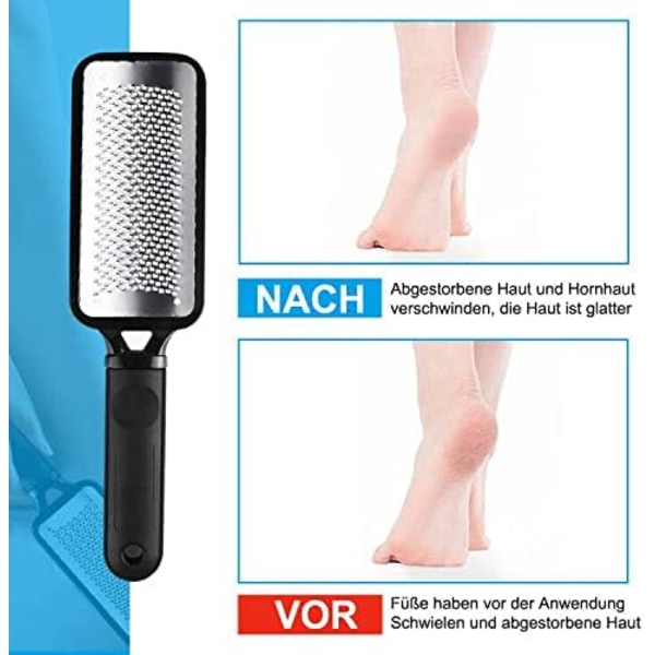 2 stk. fodfile fodpedicure-sæt, fodstøtte i rustfrit stål og dobbeltsidet fodfil, fjerner hård hud, professionelt fodplejeværktøj