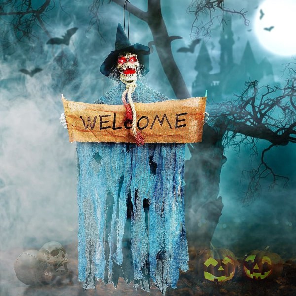 47” Halloween HangSLING Witch GSLHOst med upplysta ögon och skrämmande ljudeSLFFekt, HangSLING Skeleton GSLHOst (Blå) blue