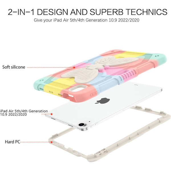 2-lagers surfplattefodral fjärilsstativ för iPad 9:e 10,2