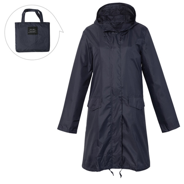 Vandtæt regnfrakke Regnfrakke med hætte let lang vindjakke mörkblå XL