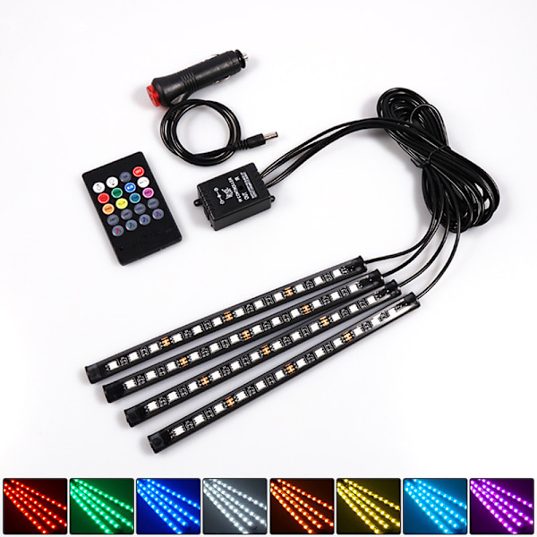 4x 36LED RGB bilinnredning Atmosfære Fotbrønn Strip Light 4x 36LED