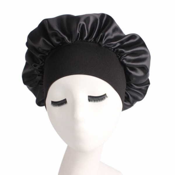 2 stk. Plus Size Satin Silke Hat Sovehætte Hætte Sort