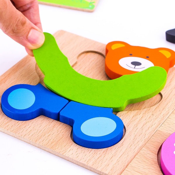 Träfordonspussel för småbarn, pojkar och flickor Pedagogiska leksaker