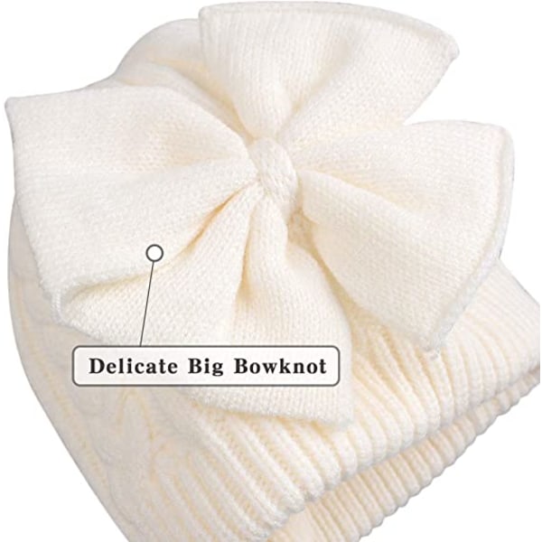 Baby Winter Hat Cute Bow Baby Beanie Warm Knitted Hat-white