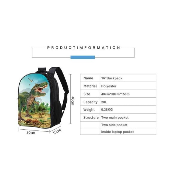 Cool Dinosaur Kids Backpack Set med skolväska 16 tum (6#)