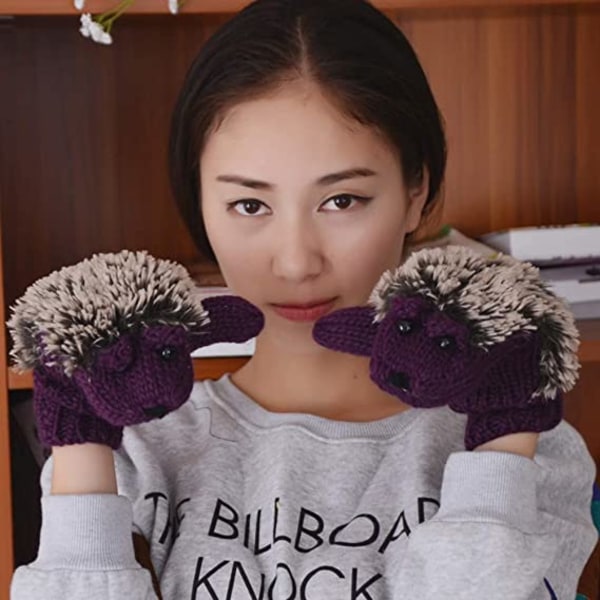 Naisten sarjakuva Hedgehog Cotton Glove Tyttöjen paksu lapase-violetti