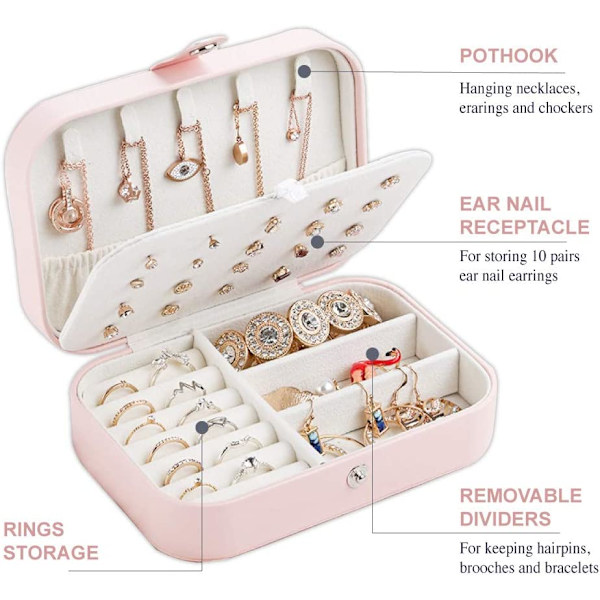 Smyckeskrin, bärbar resesmyckesförvaring (rosa)