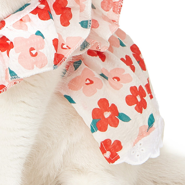 Kissan prinsessamekko Flutter-hiha söpö mukava puuvilla elegantti koiranmekko kevääseen kesään kukka M