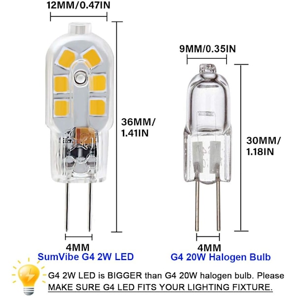 10 stk. LED-pære G4, 20W halogenpære-erstatning, 2W G4 dobbelt fodbase, 12V dagslys 6000 K