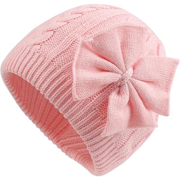 Baby talvihattu Söpö rusetti Baby pipo lämmin neulottu hattu-vaaleanpunainen