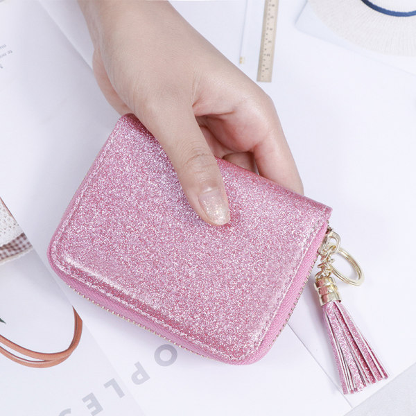 Naisten pieni luottokorttilompakko Glitter Pink