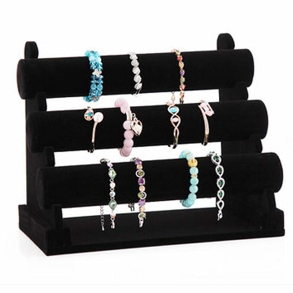 3-lags smykkeholder i velour, T-bar organizer (Sort)