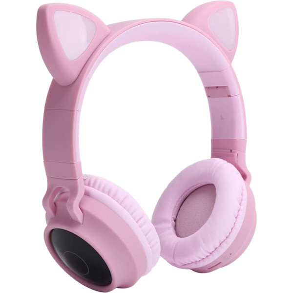 Trådlösa Bluetooth 5.0 kattöronhörlurar med mikrofon rosa