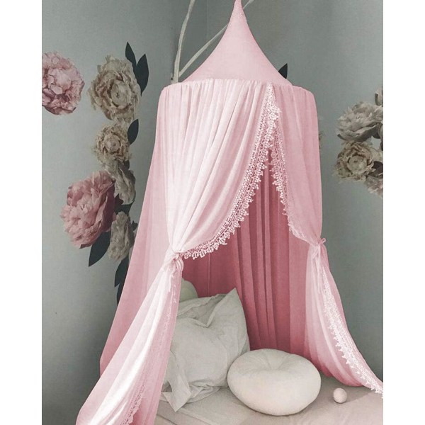 Princess Bed Canopy Myggnett til barn Babyseng, rund rosa