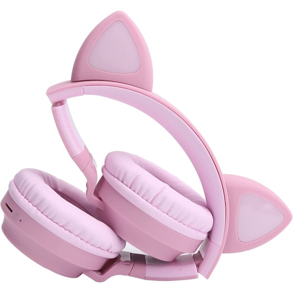 Trådløse Bluetooth 5.0 Katteøre Hodetelefoner med Mikrofon Rosa