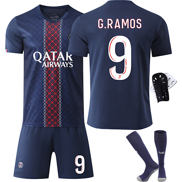 2025-2026 Paris Fotballdrakt Nr. 7 Mbappe 19 Li Gangren 10 Dembele 9 Ramos Draksett Utgave{HONGDE} No. 19 socks + protective gear #28