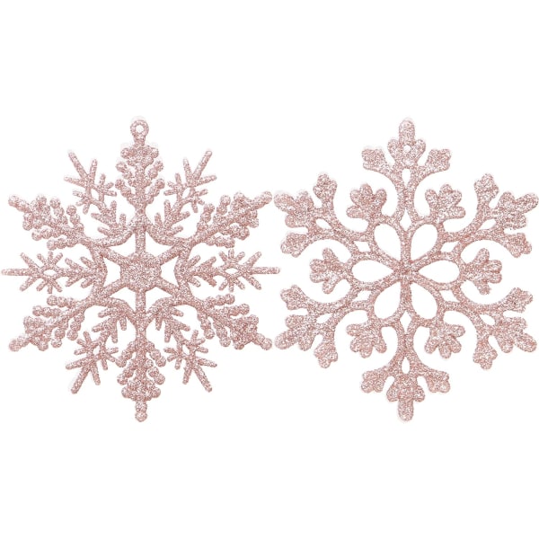 Plast Jul Glitter Snöflinga Ornament julgran dekorationer, 4-tums, Set med 36 Rosegold