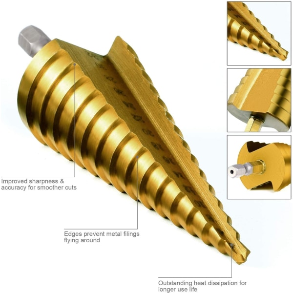 3-delt trinnborsett, HSS (4-12 mm, 4-20 mm og 4-32 mm)