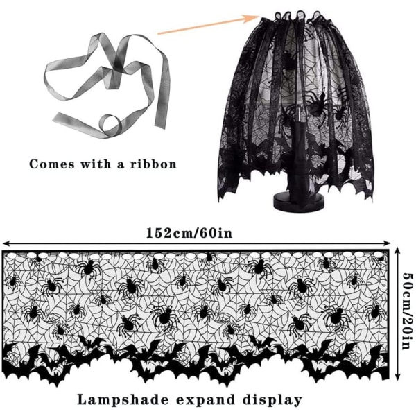 Halloween svart spets rund spindelnät cover lampskärm