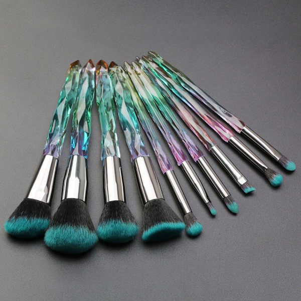Makeup Brushe Crystal Handle Set 10PCS Brush Grøn