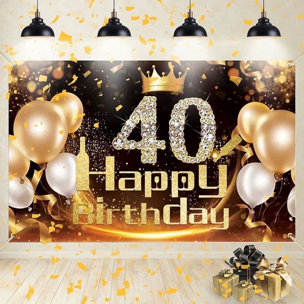 Sort banner i sort og guld til 40-års fødselsdag