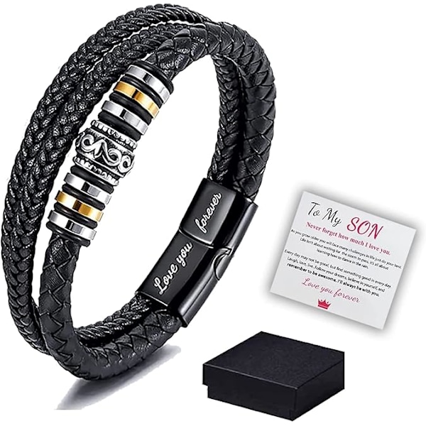 Till min son - Älskar dig för alltid läderarmband, flätat läderarmband för män
