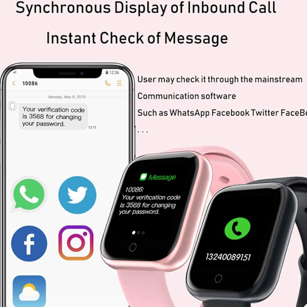 Vattentät Bluetooth Smart Watch med pulsmätare och stegräknare