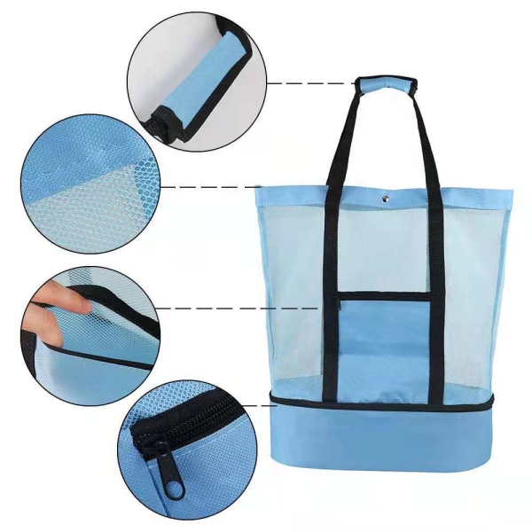 Oppbevaringspose Piknik Strandpose Dobbel Mesh Strand Piknikpose, Svart
