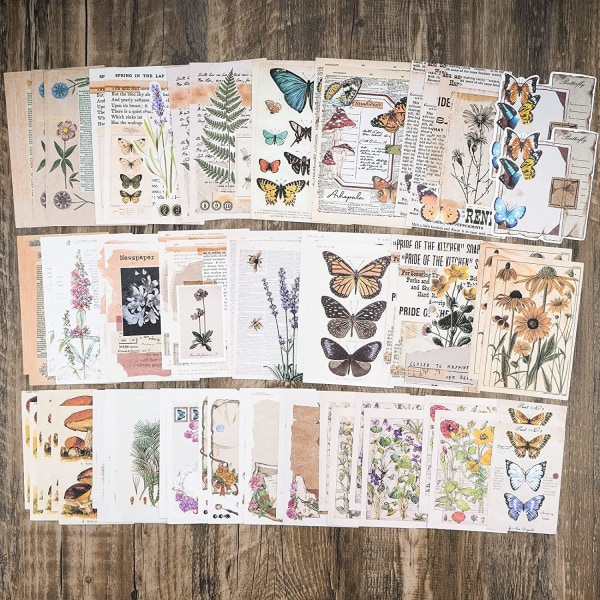 200 stykker transparente dekorative klistermerker med växter og blommor i vintagestil, 9 naturteman, klistermerken Natur Växter