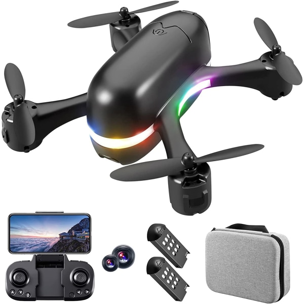 Mini Drone, 4K HD vidvinkel quadcopter positioneringskamera, sort
