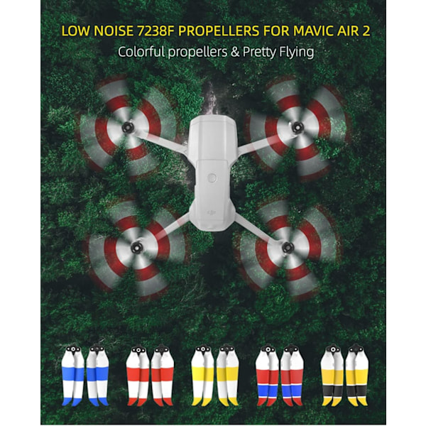 Air 2S Propeller Tyst Propeller Vikbar 7238F Propeller för DJI Mavic Air 2/Air 2S Drontillbehör (Röd Blå Vit 4st)