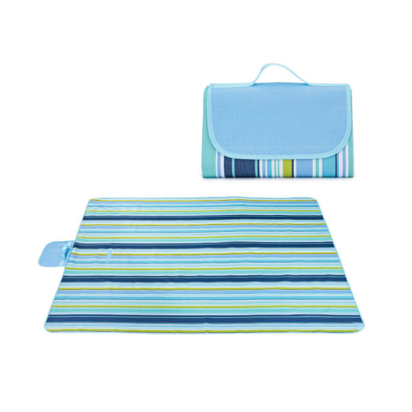 200x200cm picknickduk/portabel fuktsäker strandmatta. blå färg randmönster C