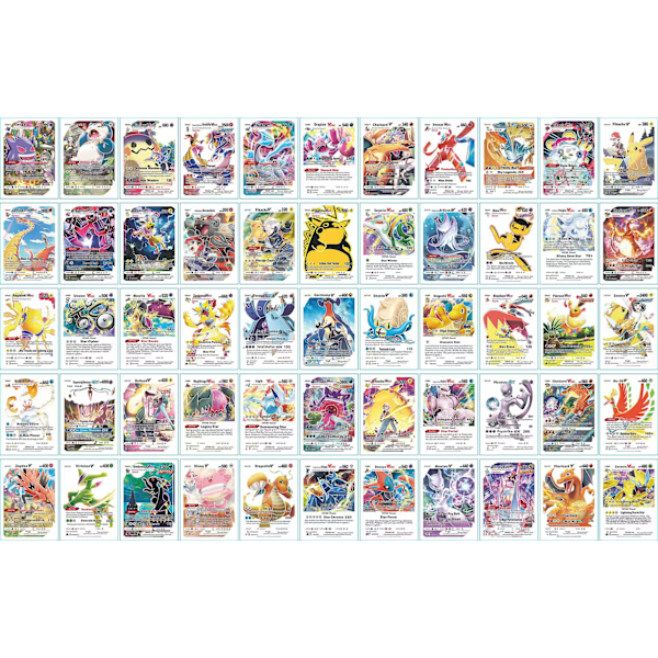 55 kort i guldfolie - Sjældne - Charizard Gx, Pika-chu Vmax - Ingen dobbelt