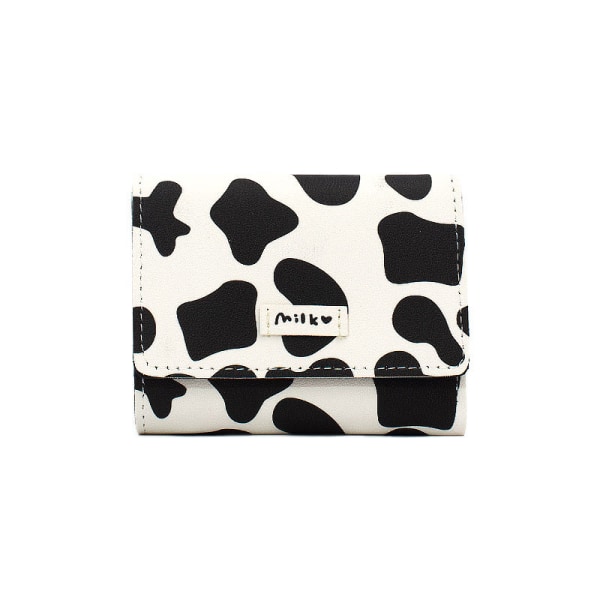 Girls Cute Cow Print Plånbok Liten trevikt plånbok svart/vit