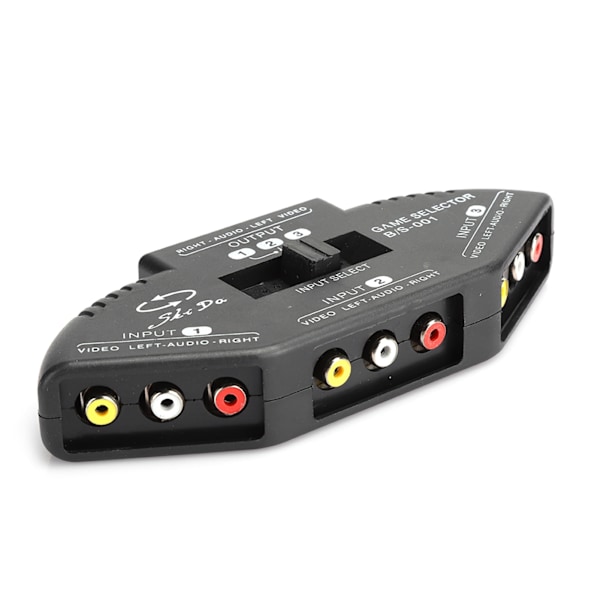 3 i 1 ud audio og video RCA splitter sort switch med AV kabel til DVD VCD VCR Sort