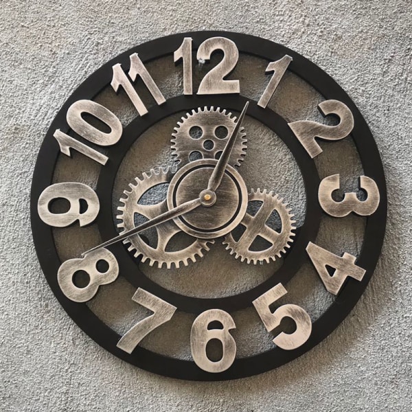 3D Stor Tre Silent Wall Clock Bar, Sølv, 40*40cm