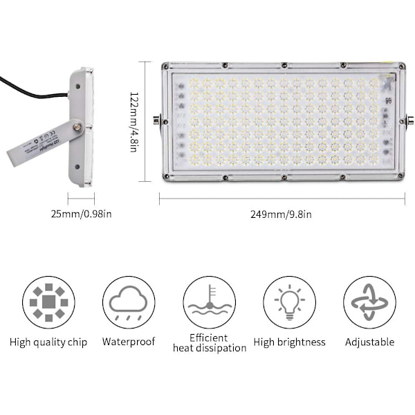 LED-valonheitin IP66 vedenpitävä turvavalo 6500K kylmä valkoinen