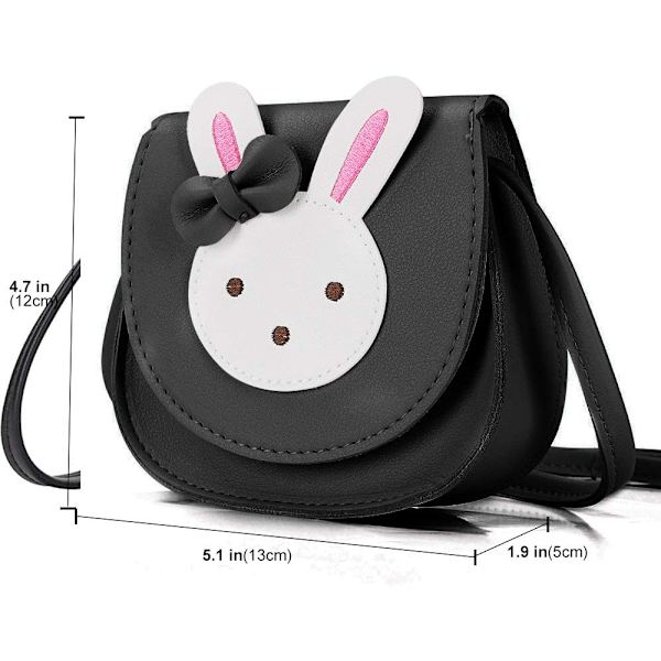 Liten jentes pung kaninøre sløyfe crossbody veske PU (svart)