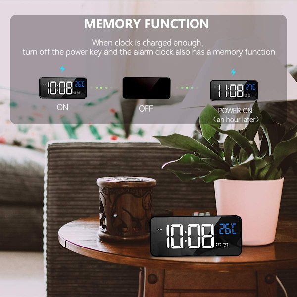 Digital väckarklocka med snooze-funktion, USB-laddning (svart)