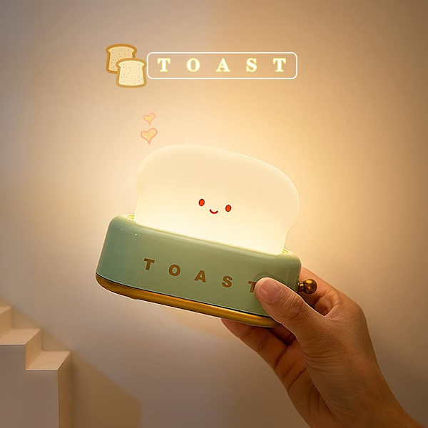 Toast LED-nattlampe, sød natlampe USB genopladelig (grøn)