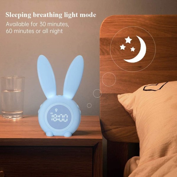 Vækkeur til børn, kaninvækkeur, babylys vækkeur til børn kaninmønster vækkeur, sæt til piger lys vækkeur Snooze-funktion Magnetinsta Blue