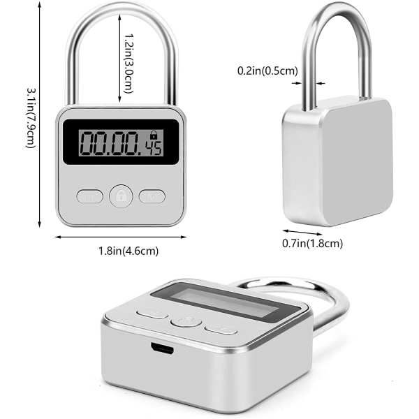 Metallisk tidspadlock - 99 timmars tidslås (silver)
