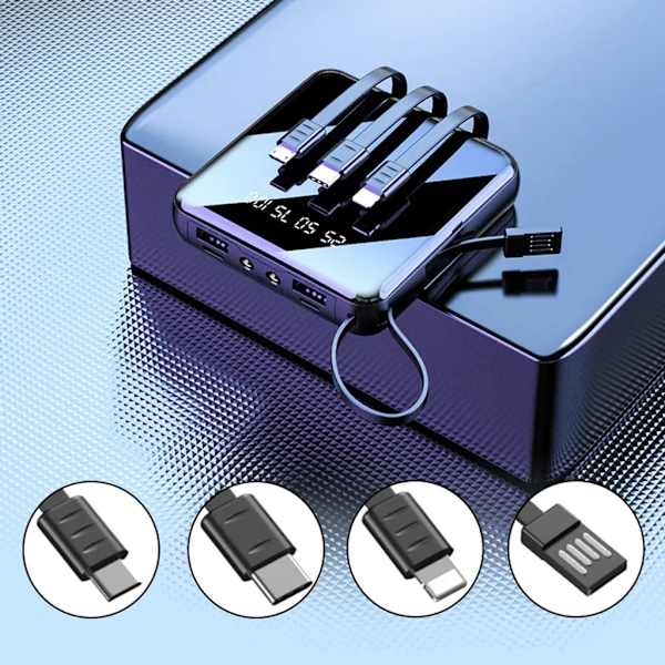 Powerbank med 20.000 mAh Dobbelt 2x USB LCD-skærm Ekstern Batteri Hurtig Opladningsfunktion Oplader, Sort, til iPhone/Huawei/Xiaomi/Samsung